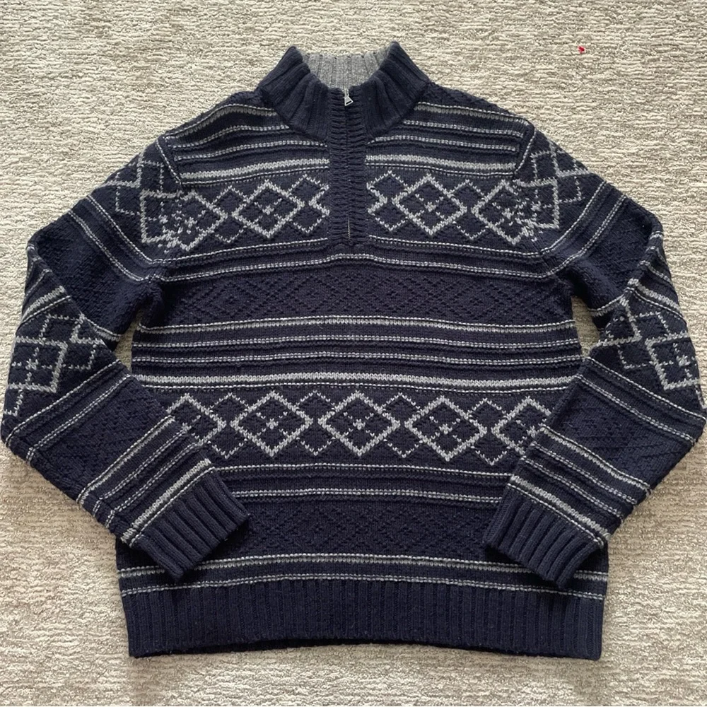 ST JOHNS BAY Sweater Men’s L 1/4 Zip Chunky Knit Geometric Acrylic Wool Cotton